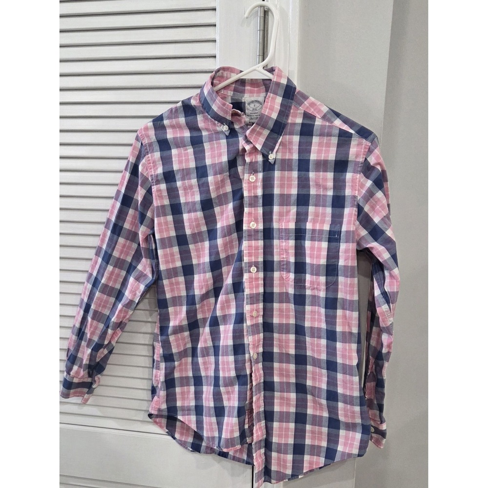 Brooks Brothers Regent Mens S Plaid Button-Down Long Sleeve Cotton Shirt Blue